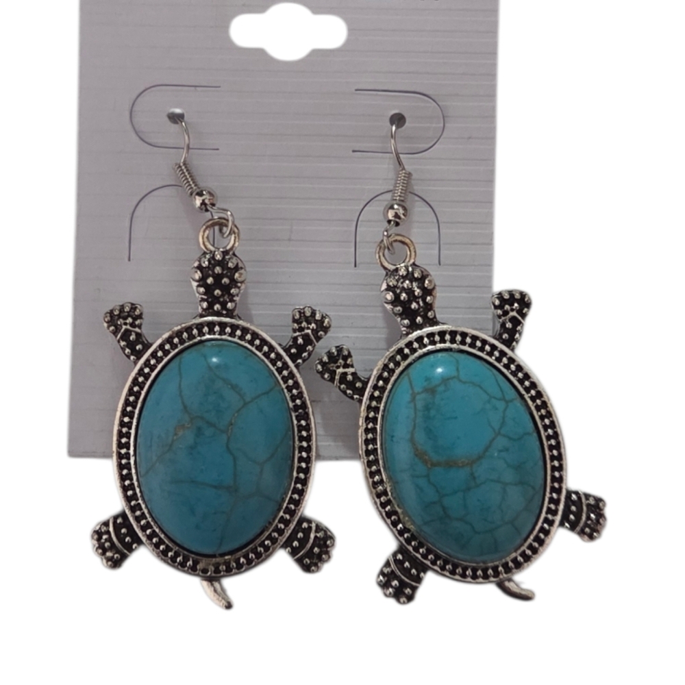Silver and Turquoise Turtle Earrings